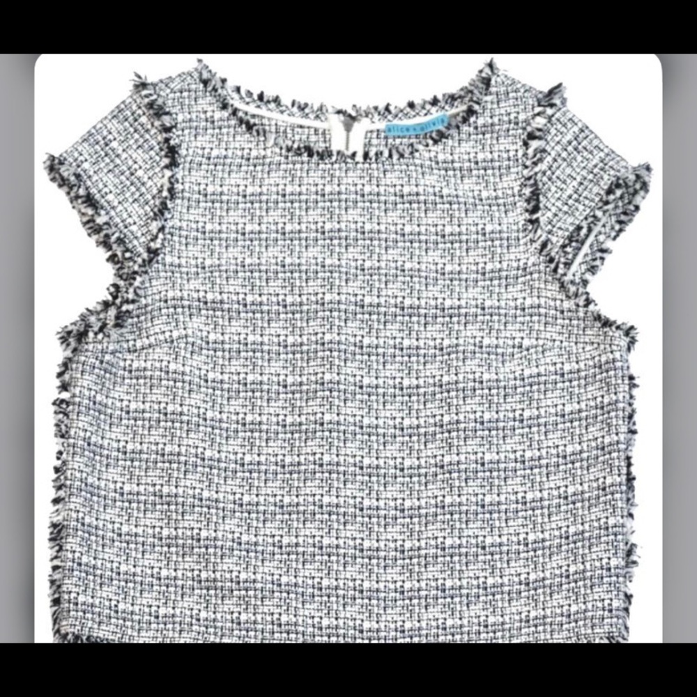 M Alice and olivia tweed blouse black and white